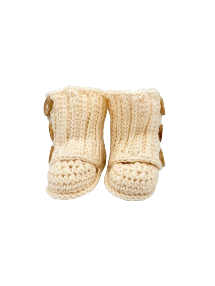 Ingehaakt baby laarsjes beige vooraanzicht