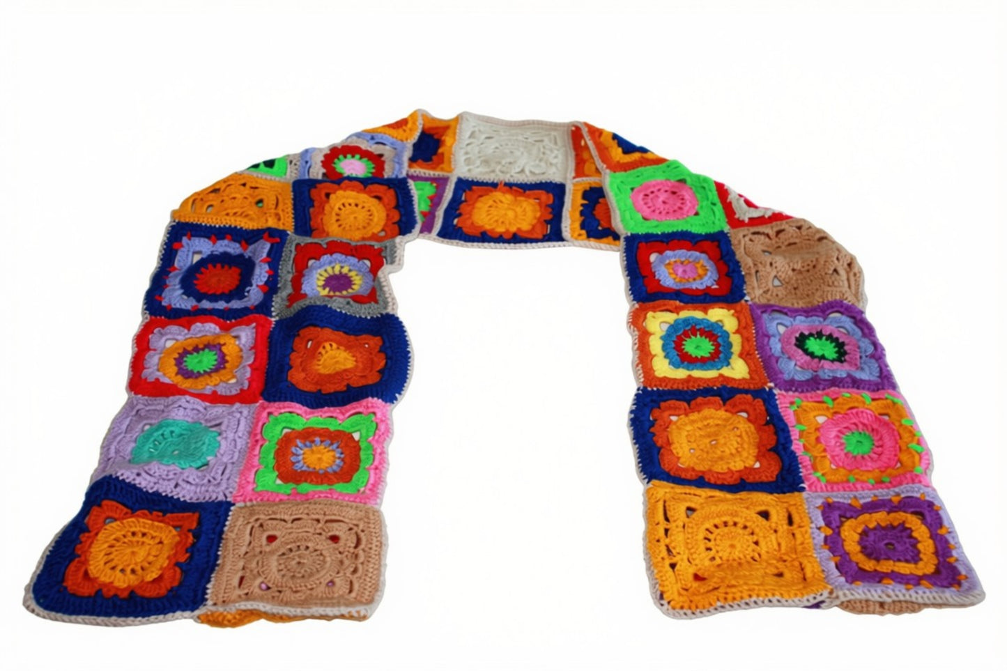 Granny square sjaal multicolour