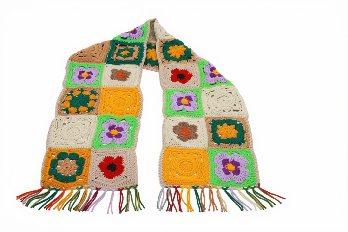 Granny square sjaal multicolour