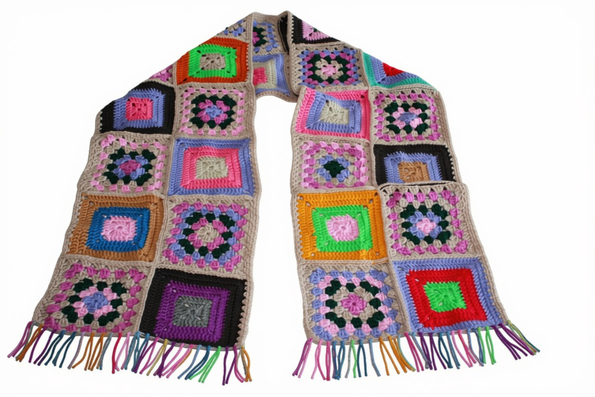 Granny square sjaal multicolour